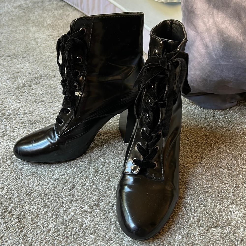 Lace Up Patent Leather Witch Boots